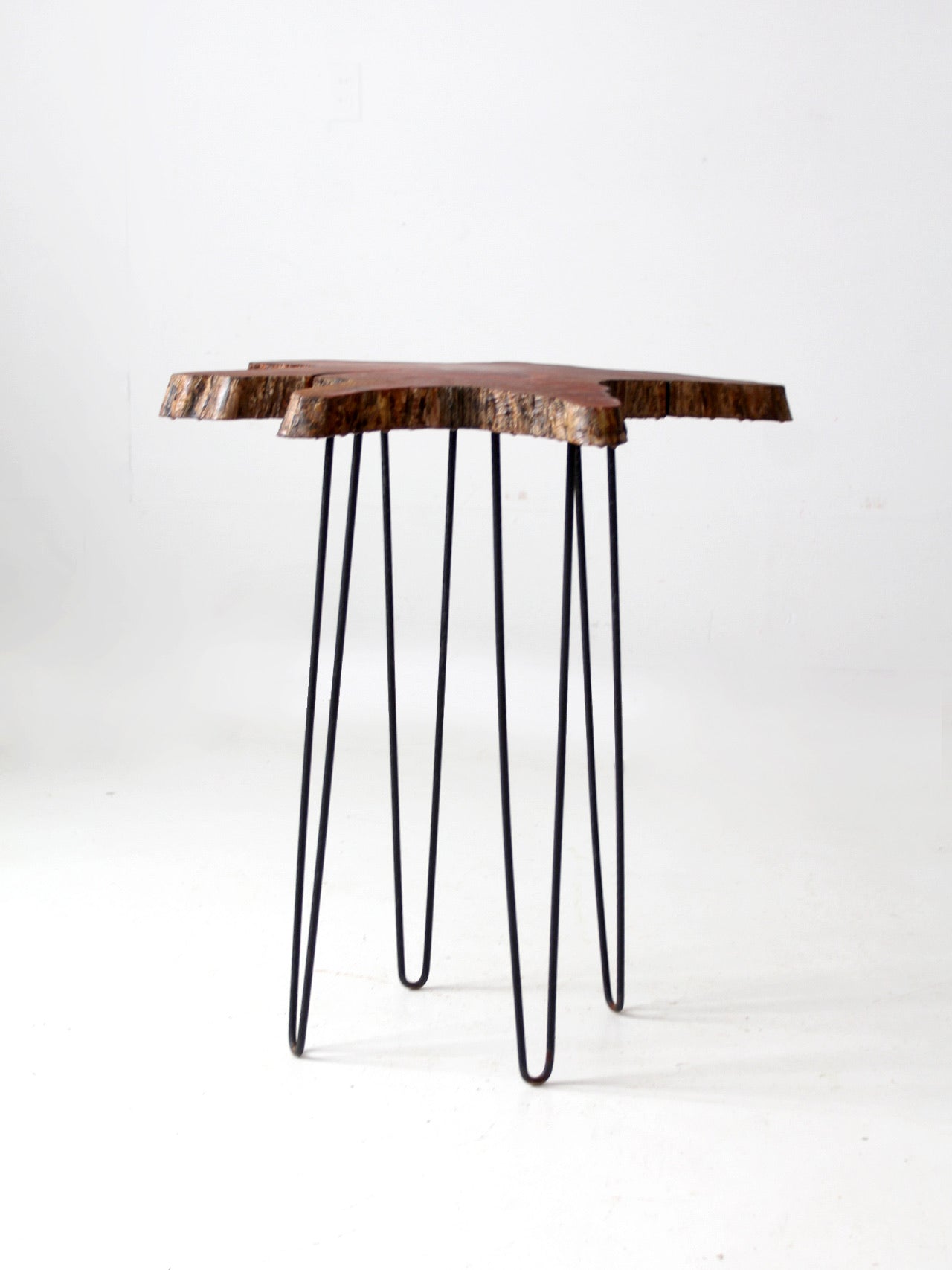 mid century live edge wood side table