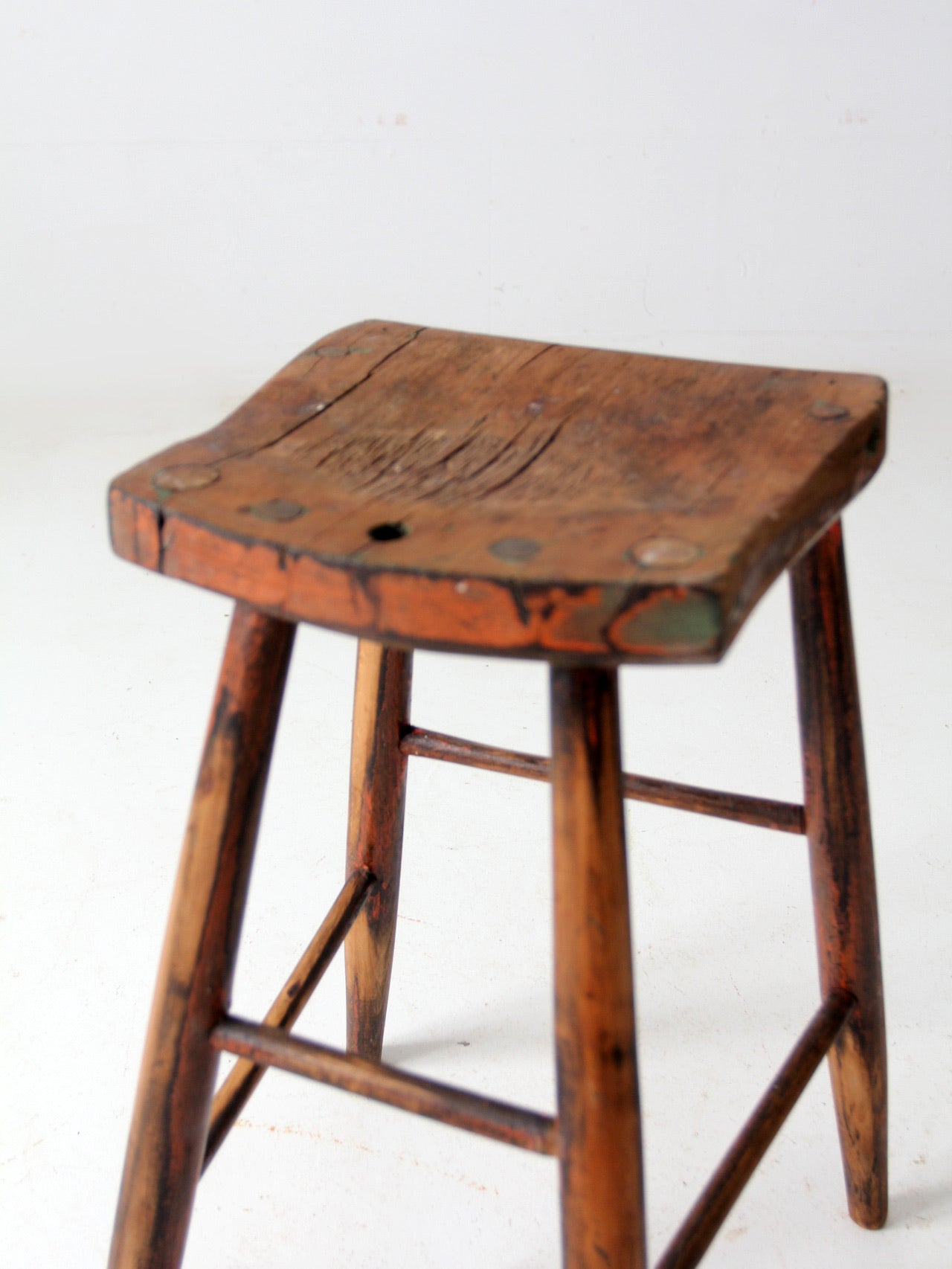 antique saddle seat wooden stool