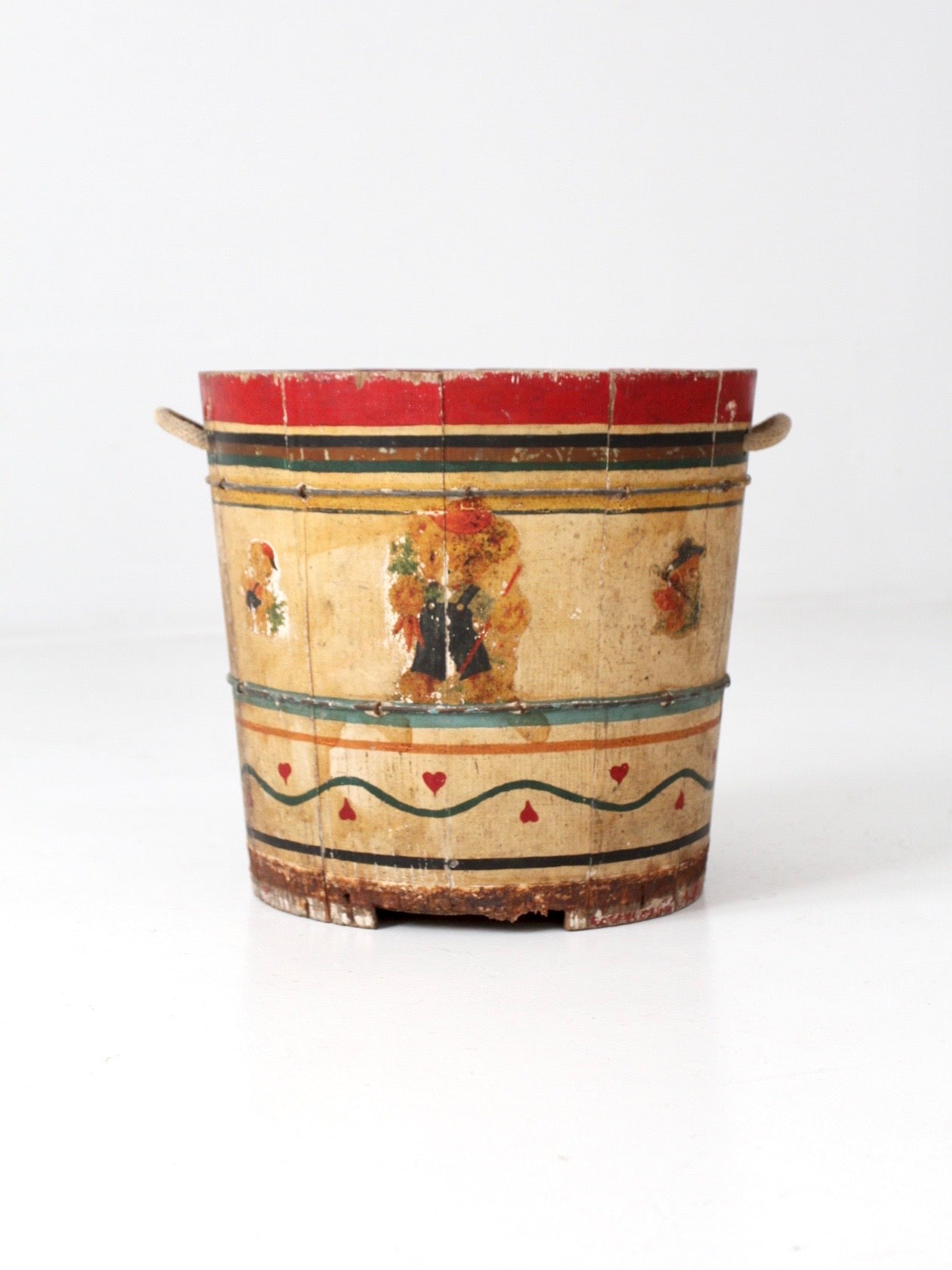 antique painted wooden bucket