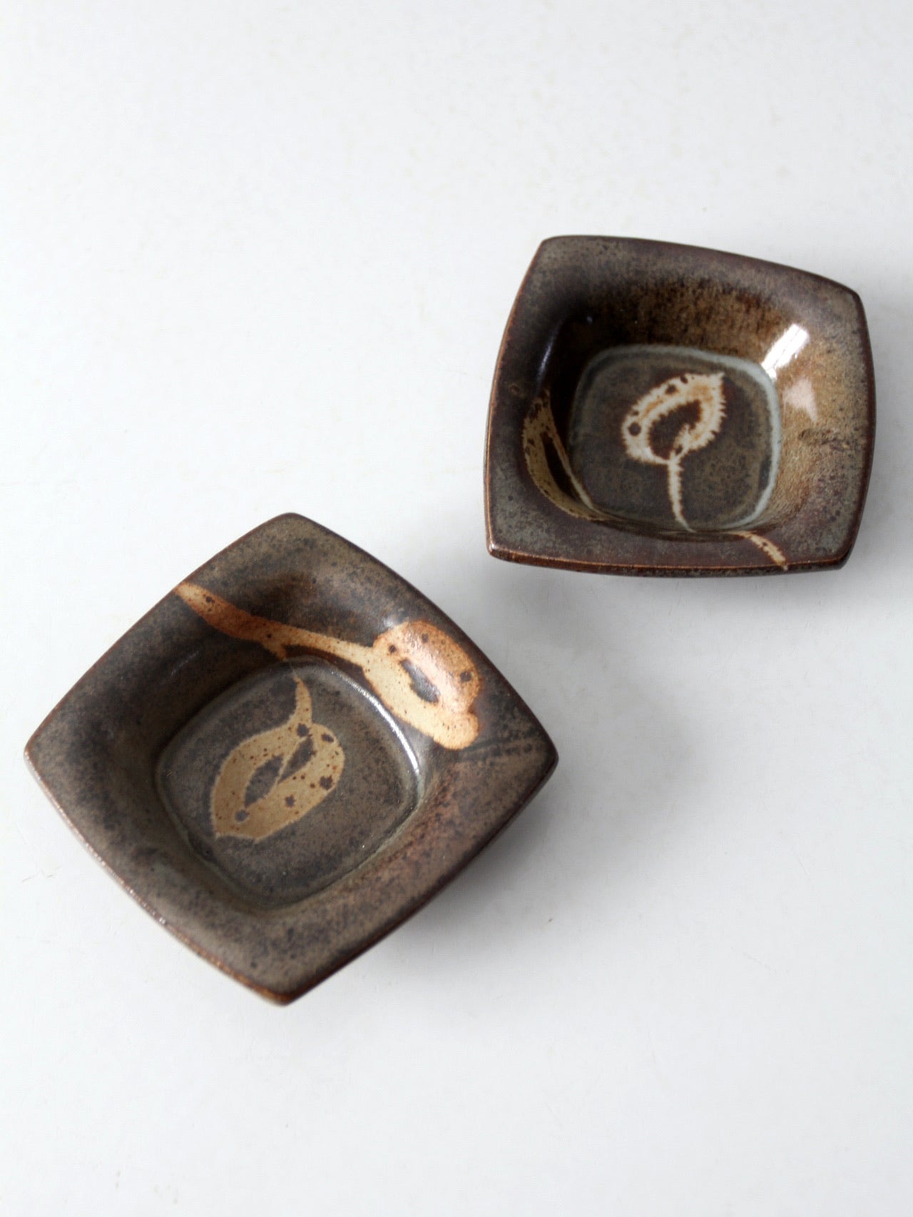 vintage studio pottery dishes pair