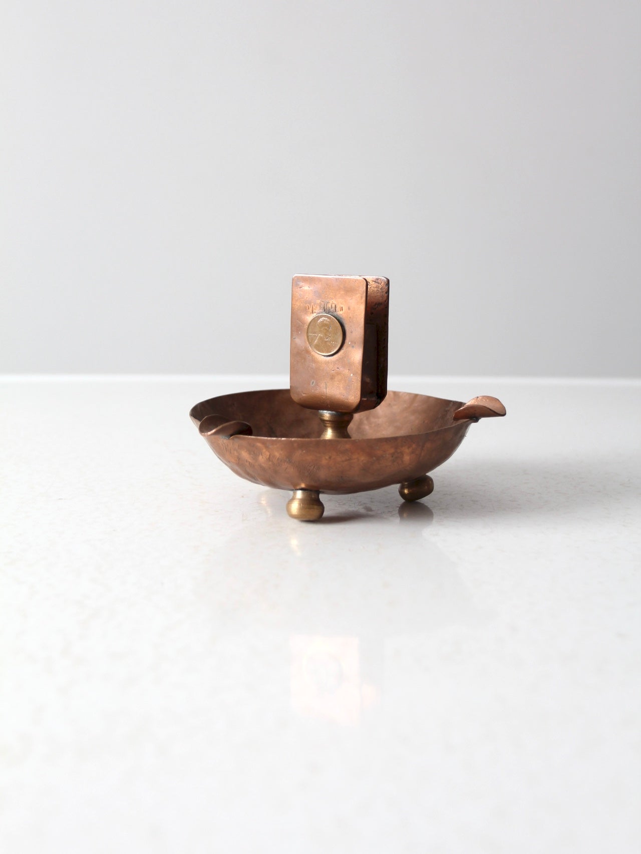 antique copper match holder ashtray