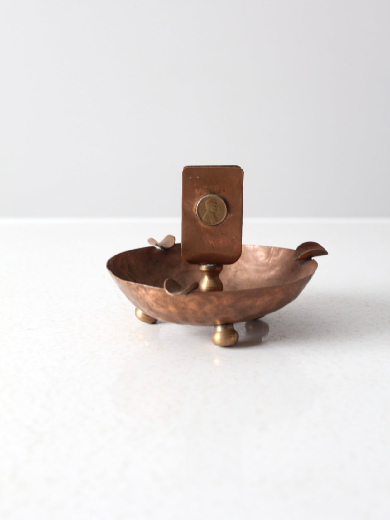 antique copper match holder ashtray