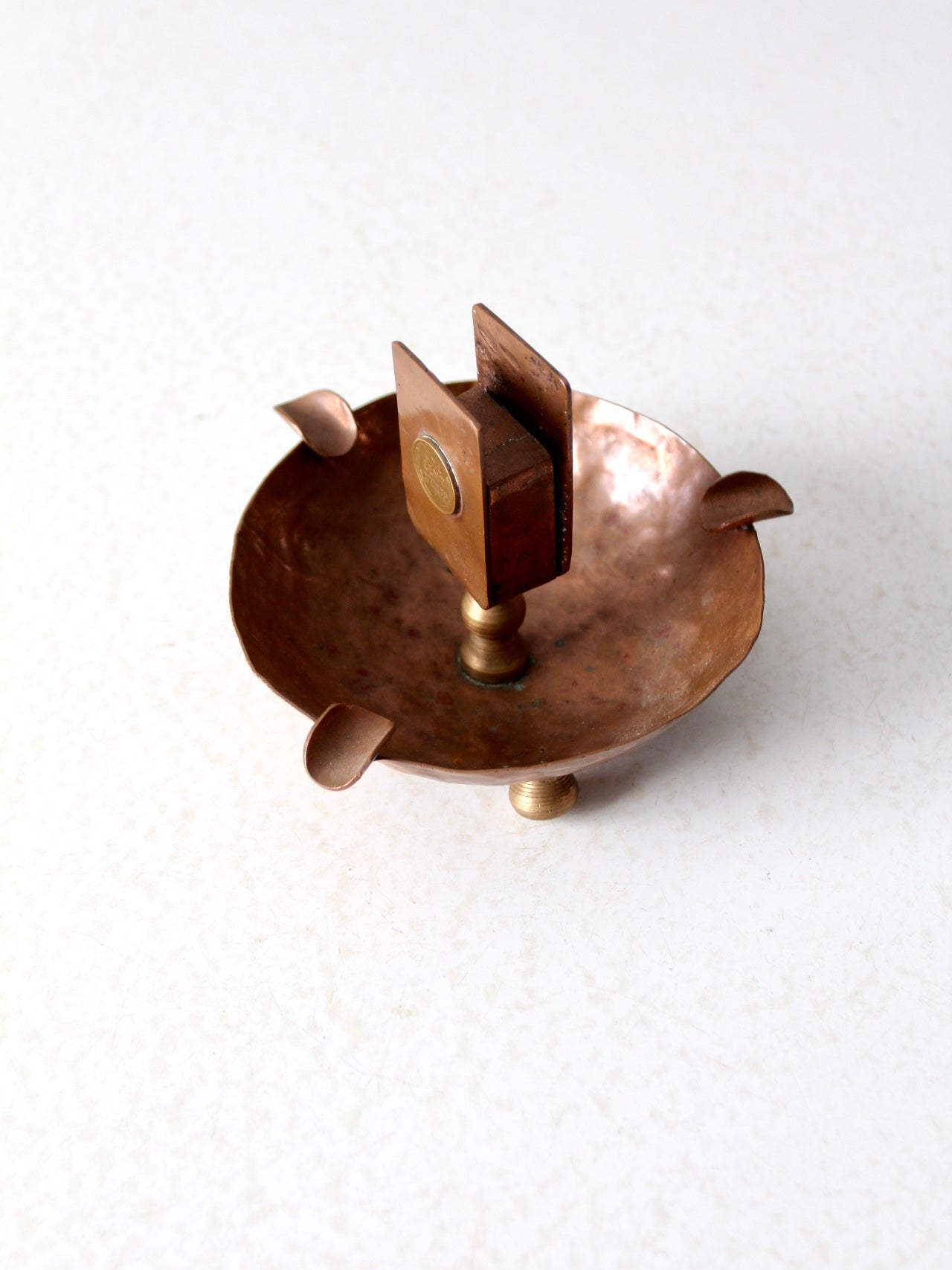 antique copper match holder ashtray