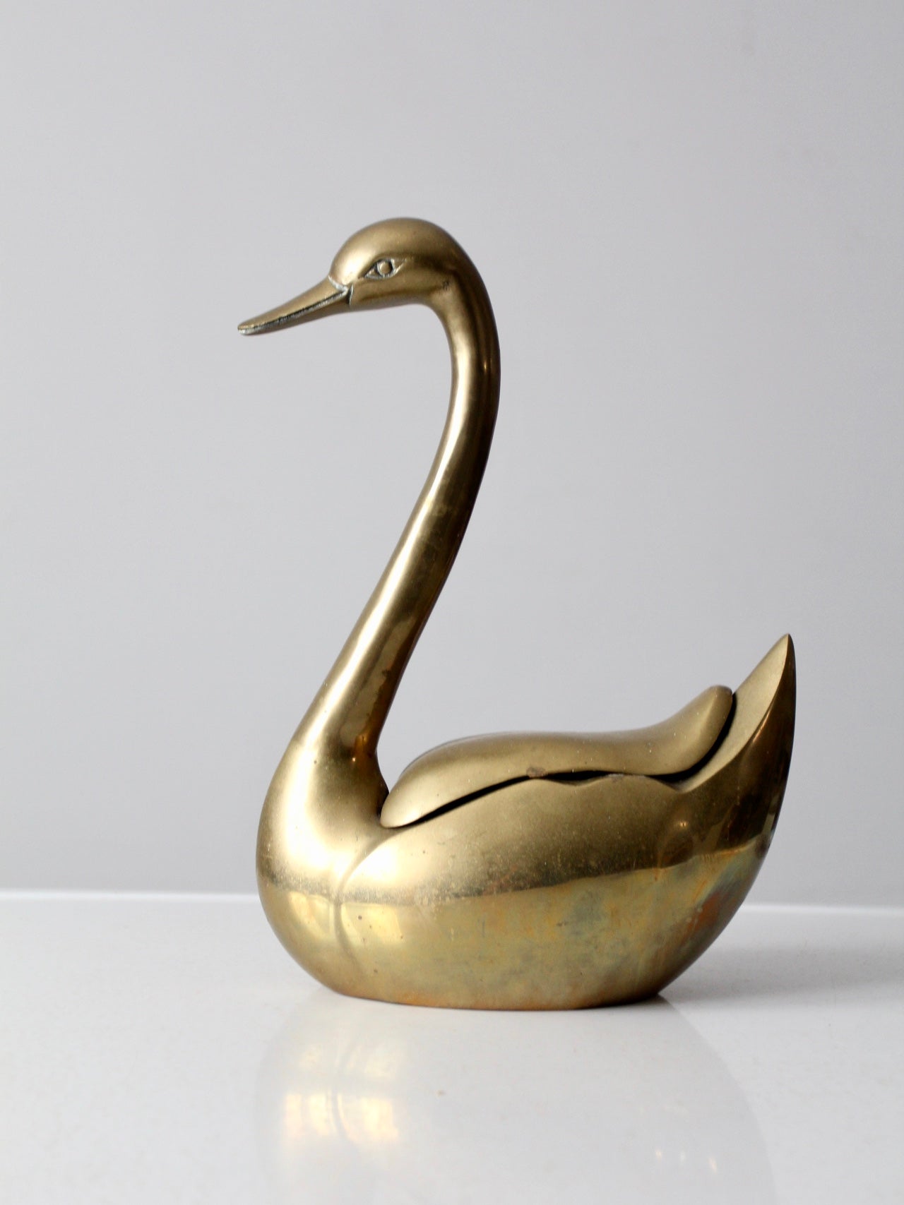 mid-century brass swan figure box