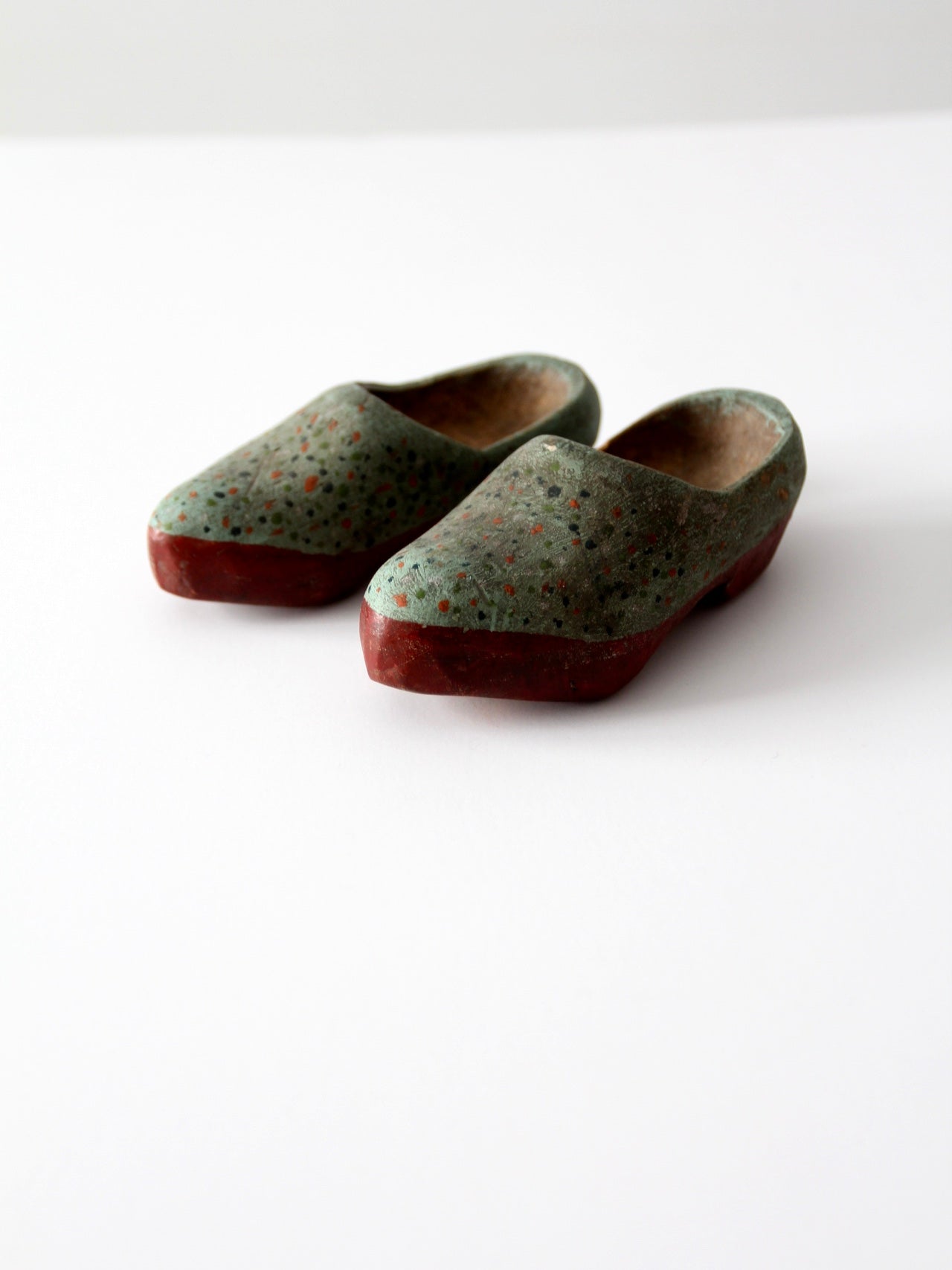 antique painted wood clogs