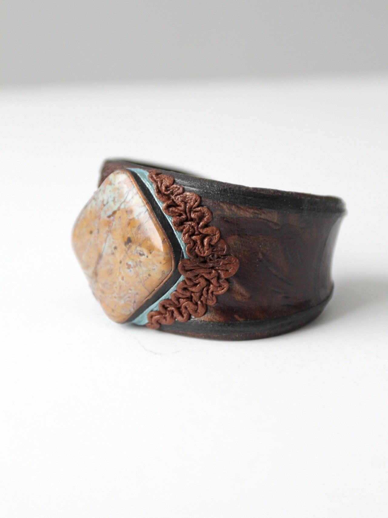vintage leather cuff with stone