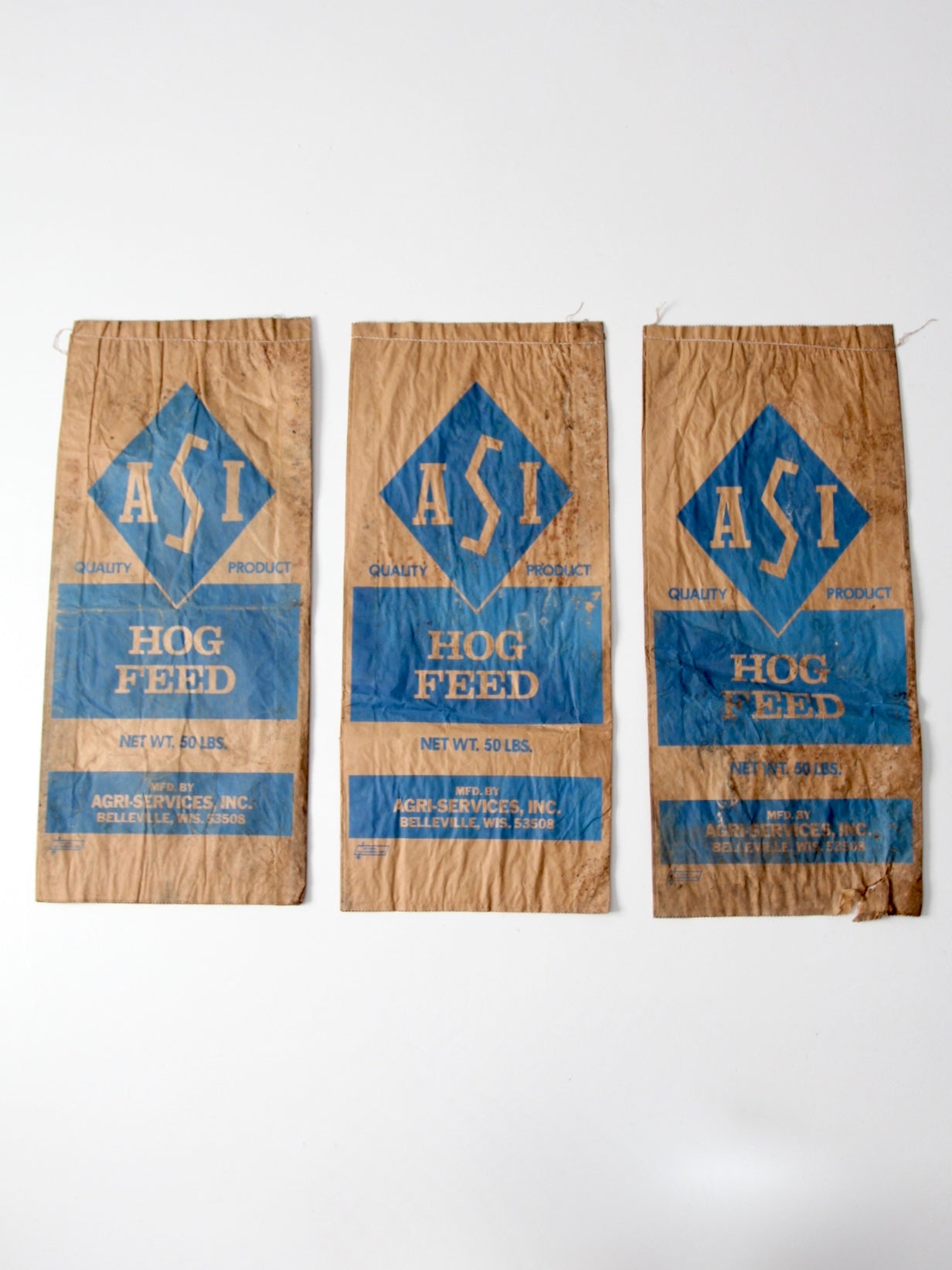 vintage ASI hog feed bags - set of 3