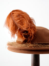 vintage 40s half veil hat with feathers