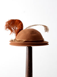 vintage 40s half veil hat with feathers
