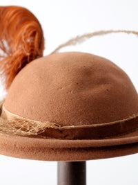 vintage 40s half veil hat with feathers