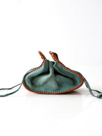 vintage tooled leather and suede southwestern hippie pouch bag