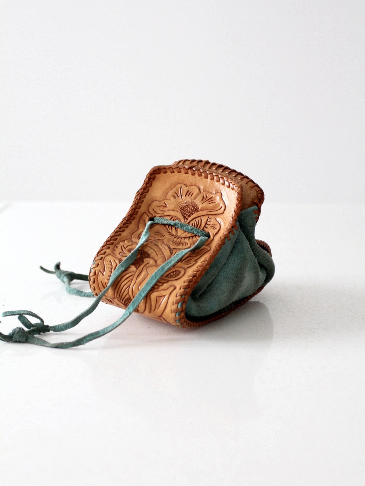 vintage tooled leather and suede southwestern hippie pouch bag