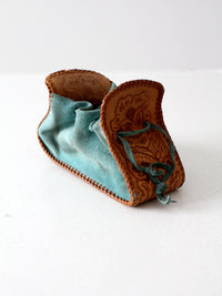 vintage tooled leather and suede southwestern hippie pouch bag