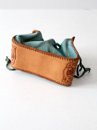 vintage tooled leather and suede southwestern hippie pouch bag