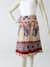 vintage 70s boho wrap skirt with bird print