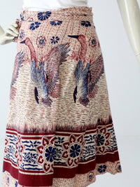 vintage 70s boho wrap skirt with bird print