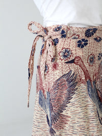 vintage 70s boho wrap skirt with bird print