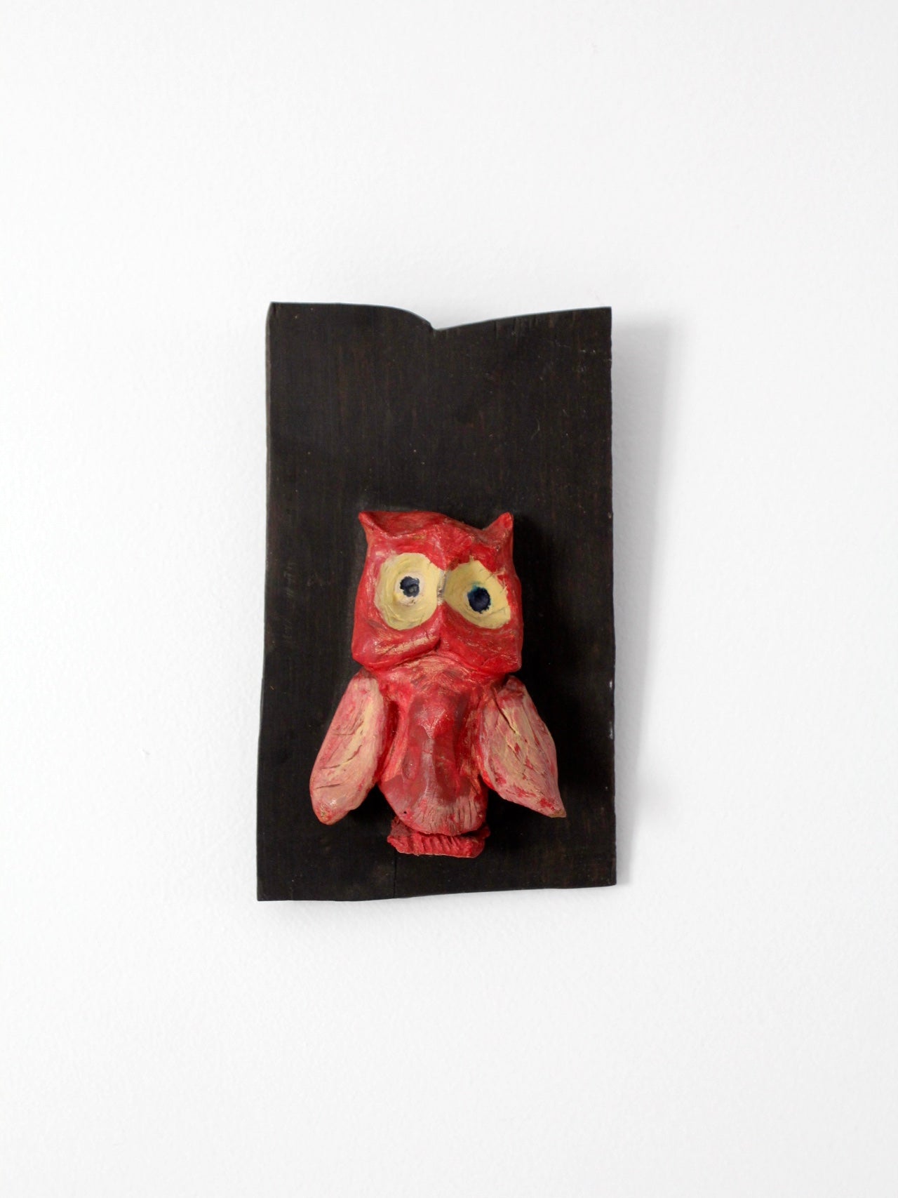 vintage pottery owl on ebony wood board art