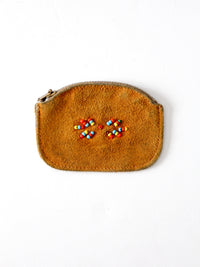 vintage suede coin purse with beads