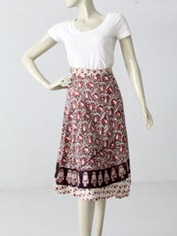 vintage 70s block print wrap skirt