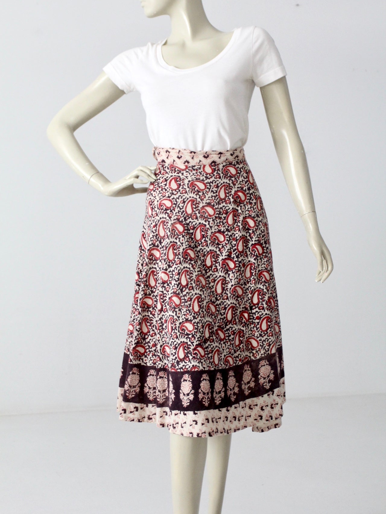 vintage 70s block print wrap skirt