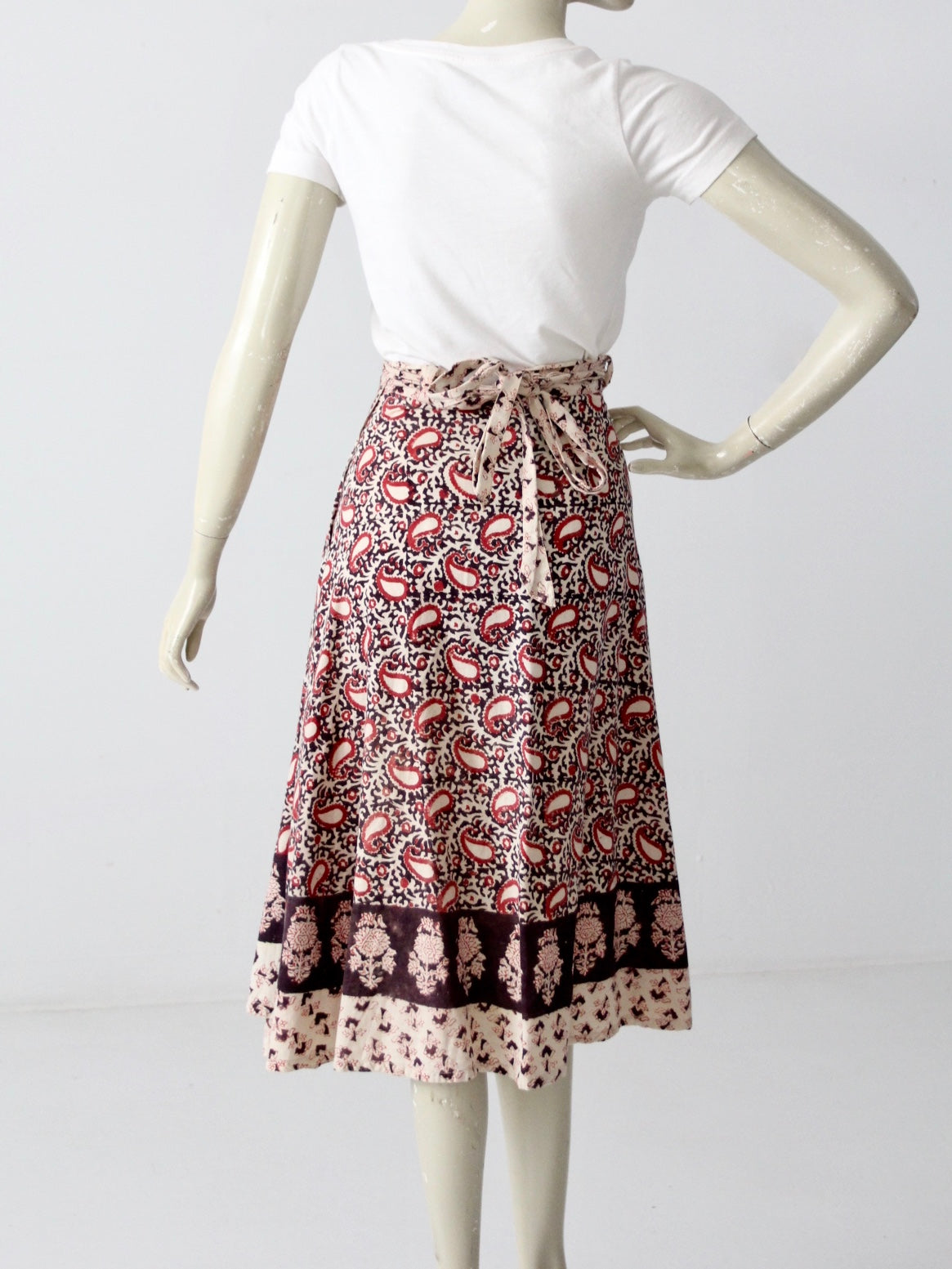 vintage 70s block print wrap skirt