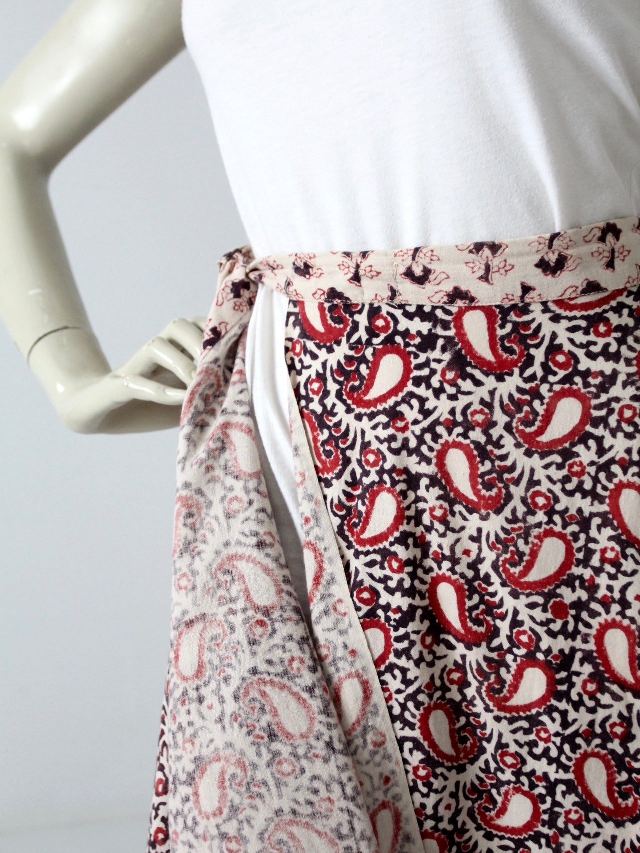 vintage 70s block print wrap skirt