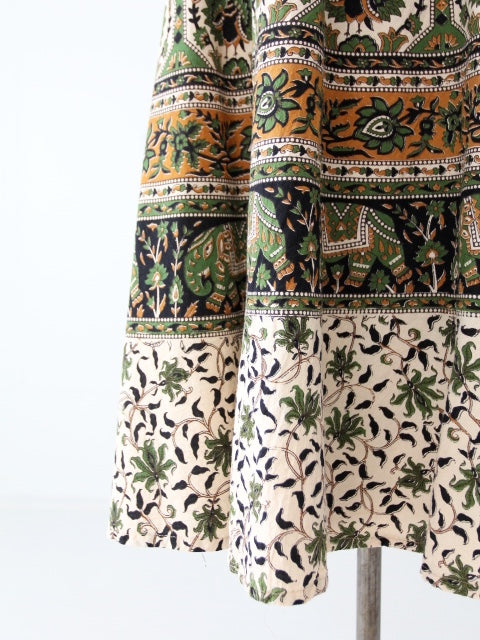 vintage 70s block print wrap skirt