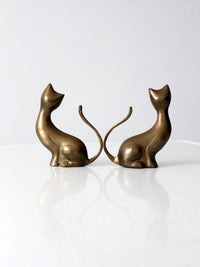 pair mid-century brass cats