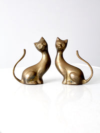 pair mid-century brass cats