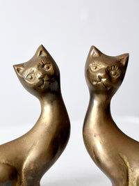 pair mid-century brass cats
