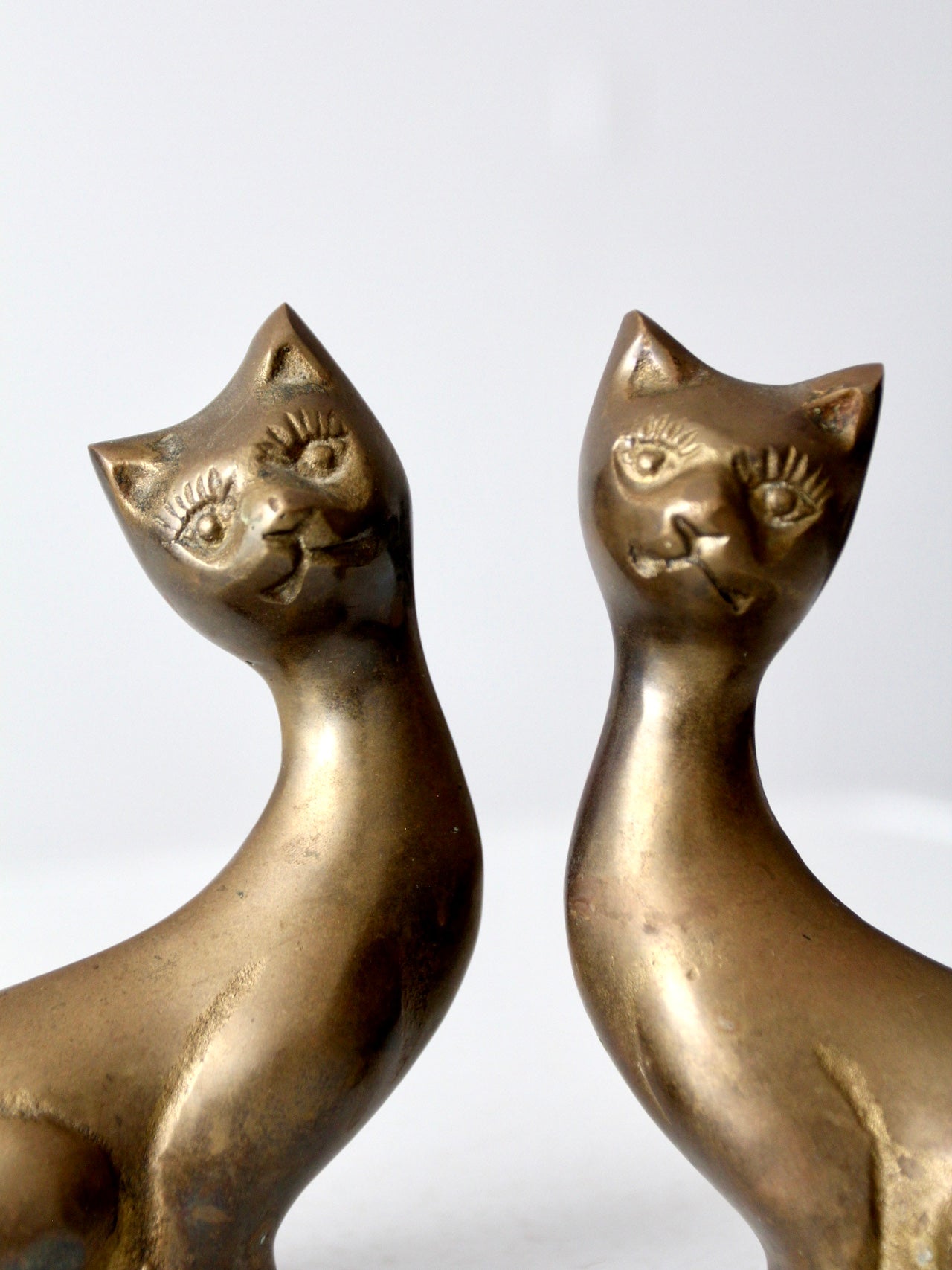pair mid-century brass cats
