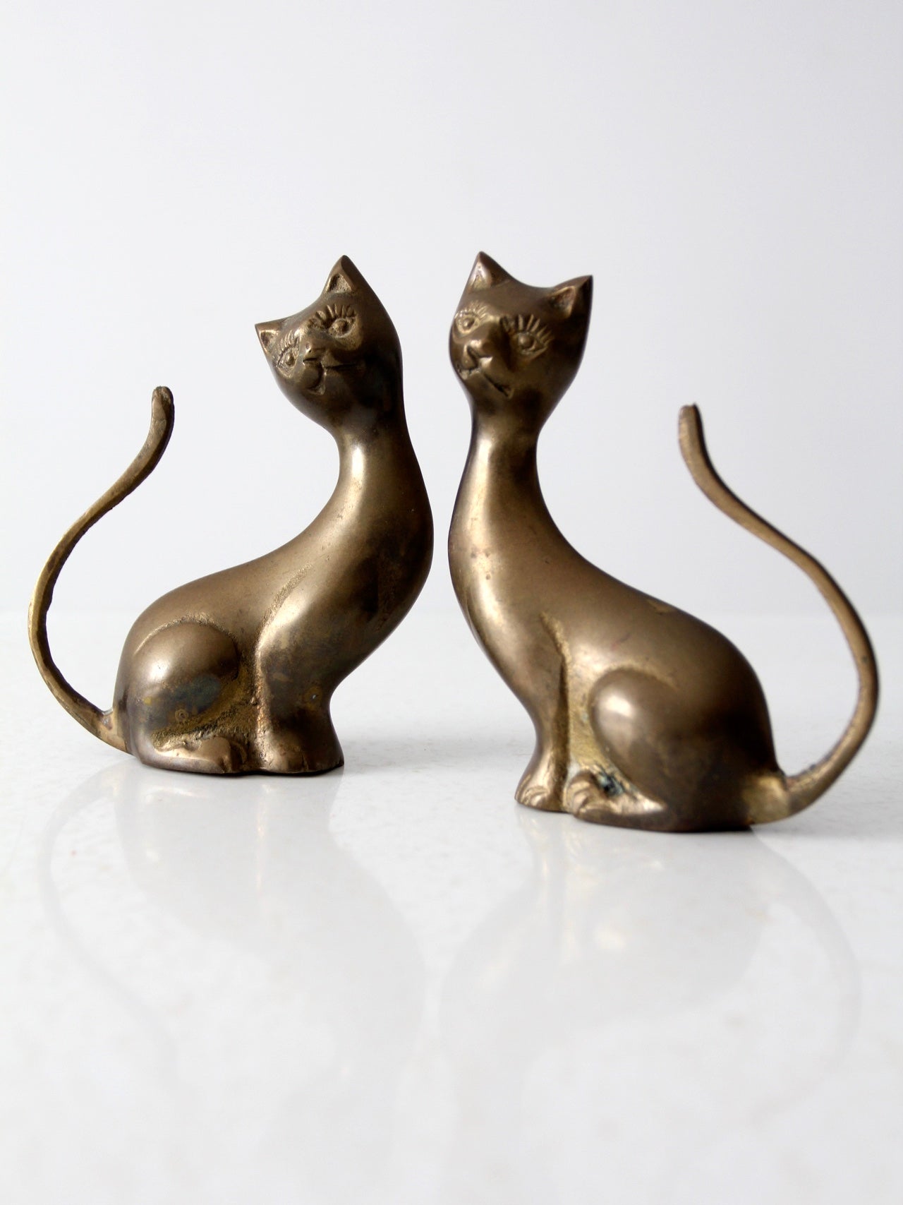 pair mid-century brass cats
