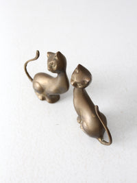 pair mid-century brass cats