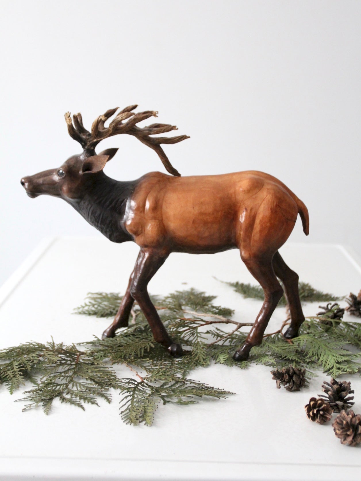 vintage leather reindeer sculpture