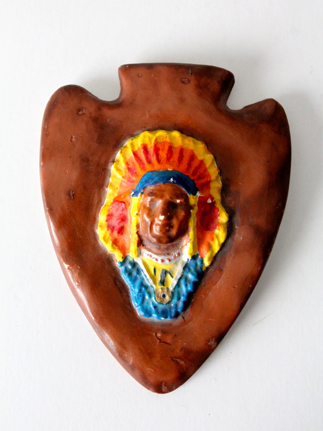vintage chalkware Indian chief wall hanging