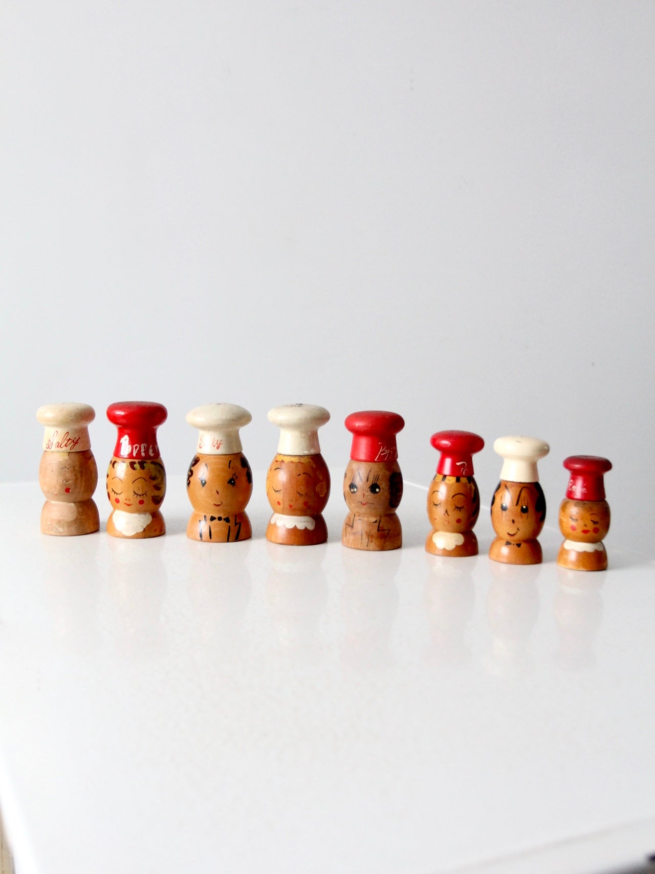 mid-century wood salt & pepper shakers