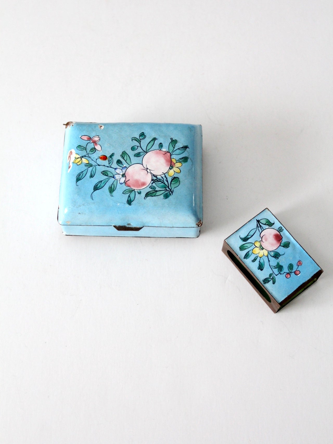 antique Chinese cloissone box and matchbox holder