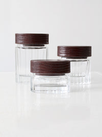 vintage glass jars with leather lids set of 3