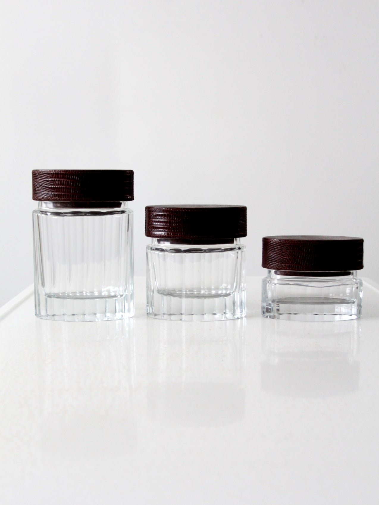 vintage glass jars with leather lids set of 3