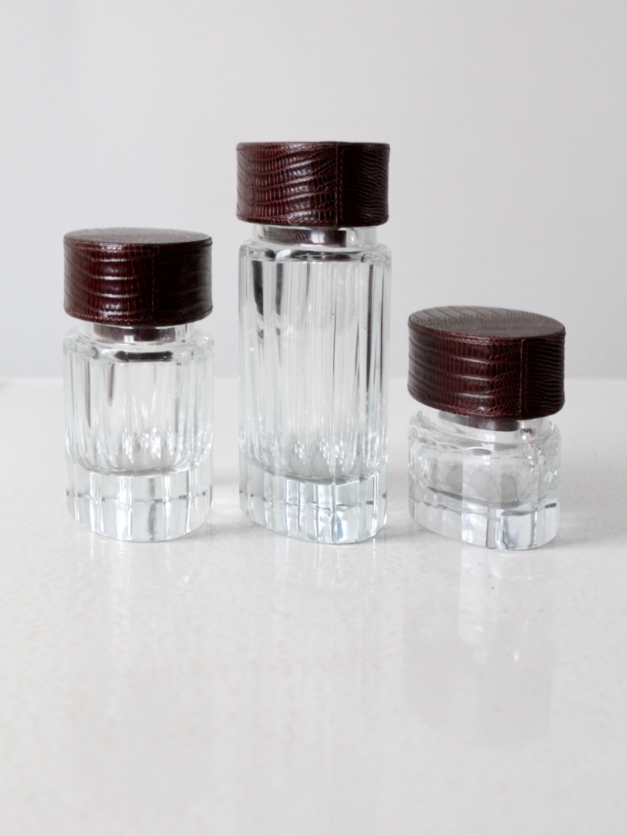 vintage glass jars with leather lids set of 3