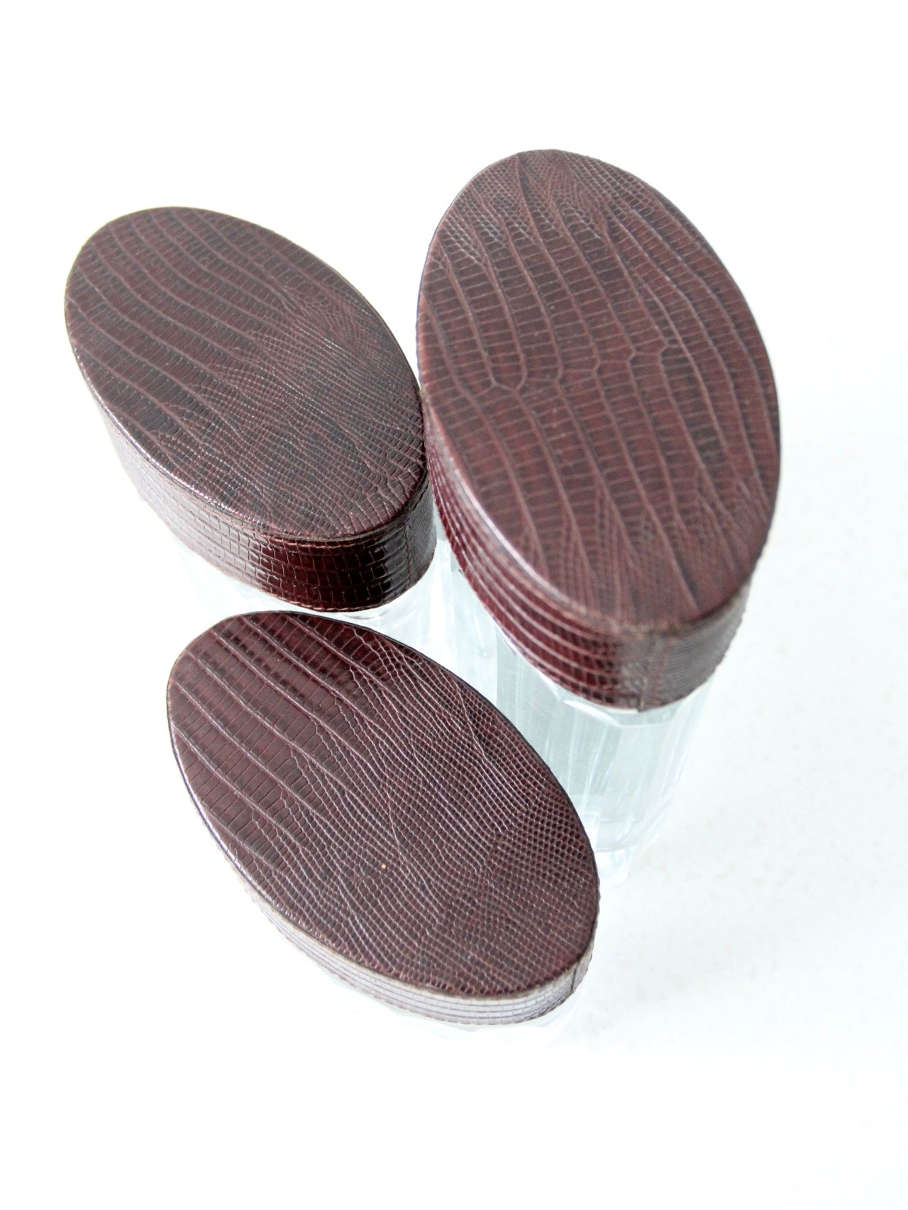 vintage glass jars with leather lids set of 3