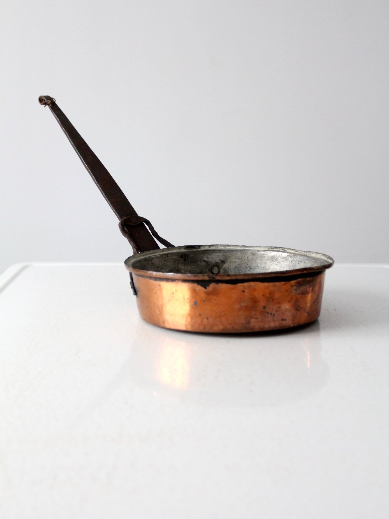 antique copper saute pans pair