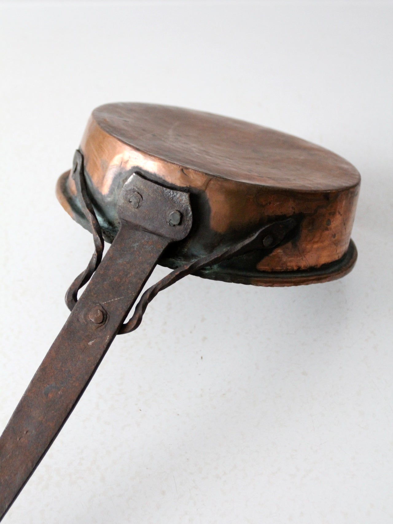 antique copper saute pans pair