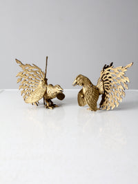 mid-century brass rooster pair