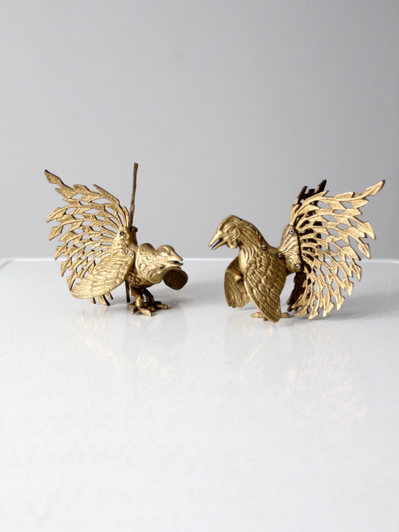 mid-century brass rooster pair