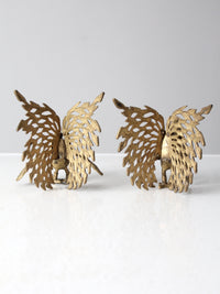 mid-century brass rooster pair