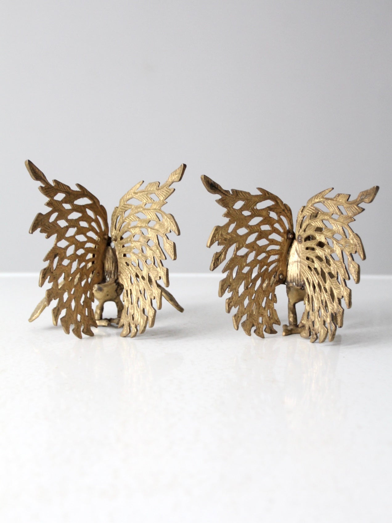mid-century brass rooster pair