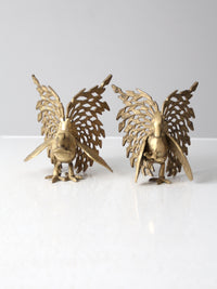mid-century brass rooster pair