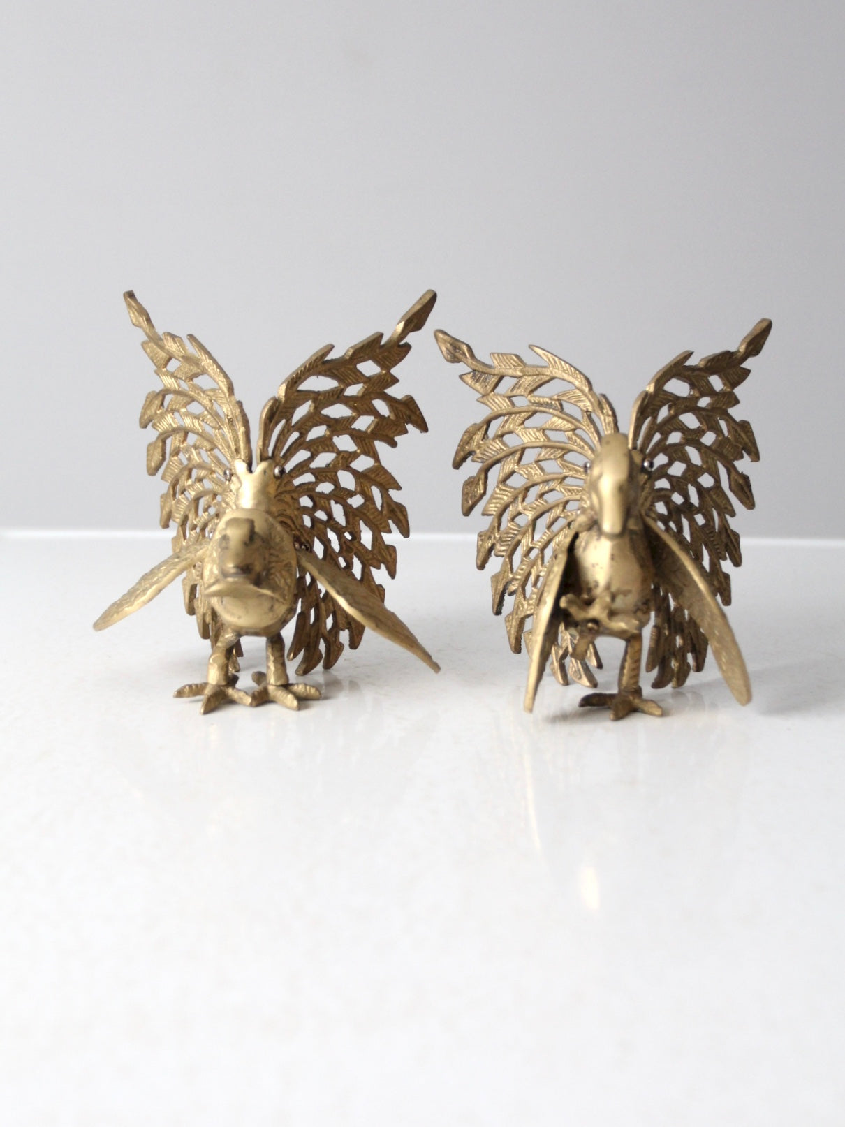 mid-century brass rooster pair